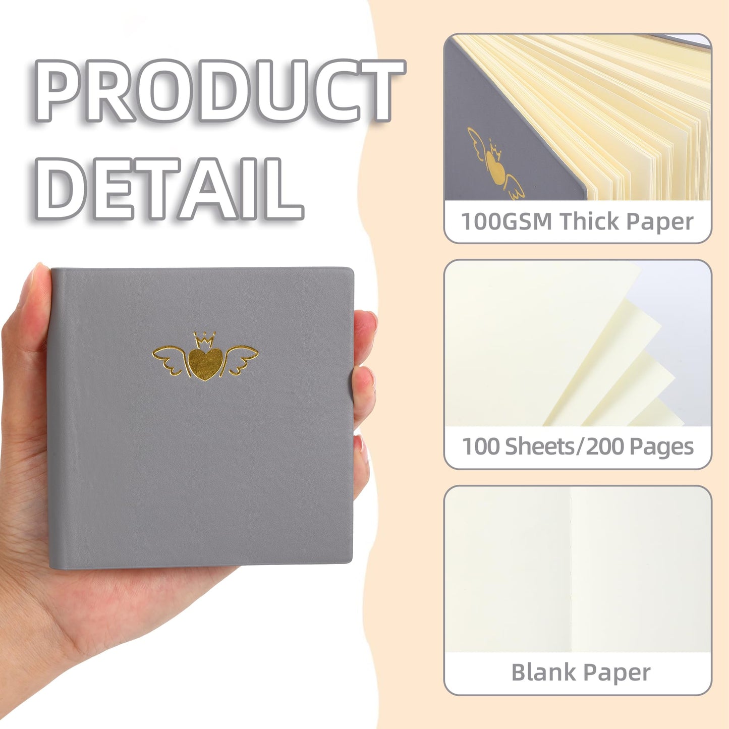 BOBO RABBIT 3 Pack Small Blank Journal Notebooks Pocket Size Unlined 100 GSM Paper Softcover Aesthetic Heart Mini Sketchbook Total 600 Pages No Line Plain Sketch book for Travelers Note Taking Journaling Drawing Sketching, 4"x4" Square