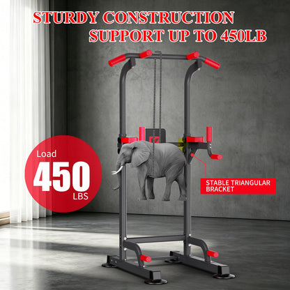 K KiNGKANG Power Tower Pull Up Bar Station, Load 450 lbs with 6-Height Adjustment Workout Dip Station for Home Gym Fitness Equipment