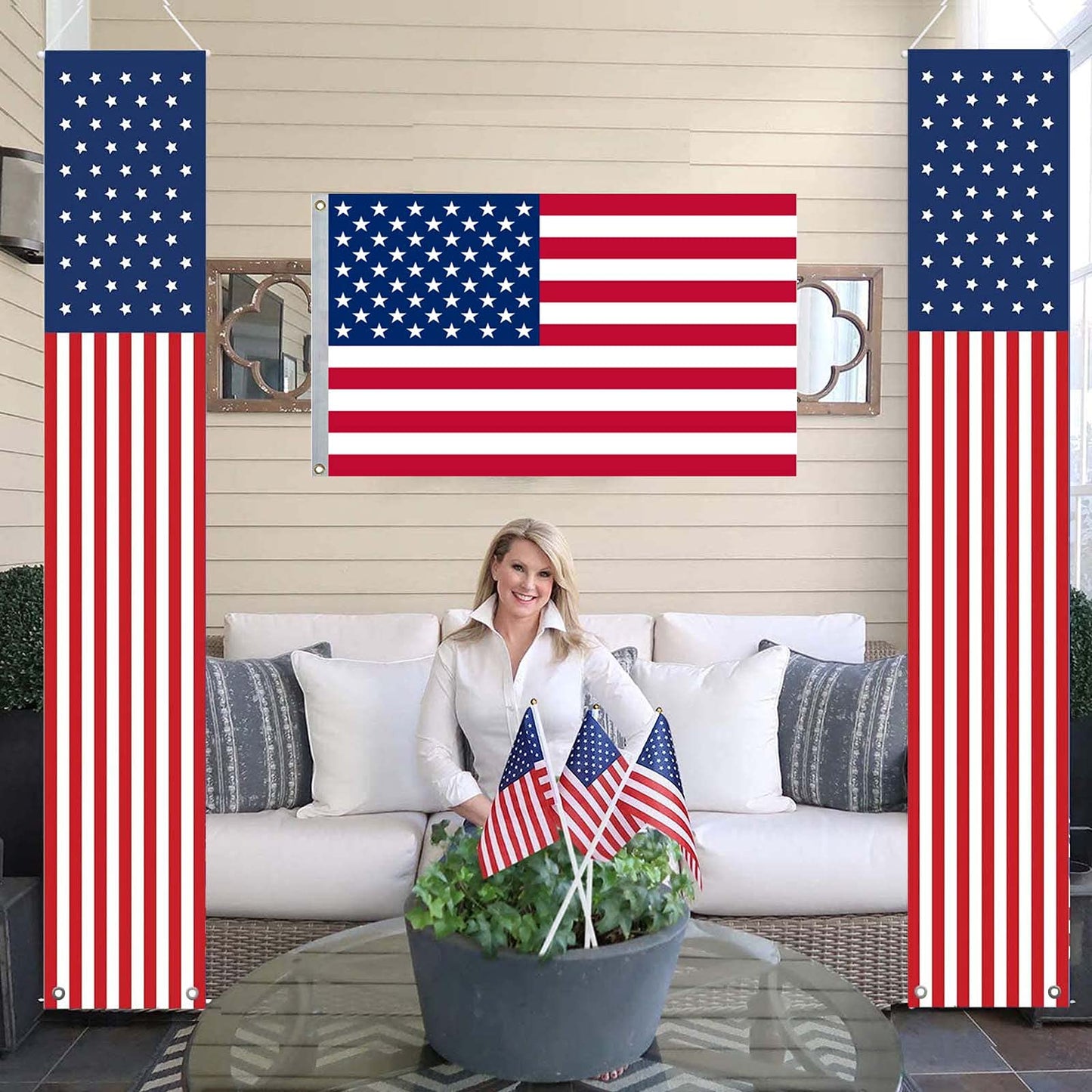 4th of July Independence Day Decorations Memorial Day Decor Indoor and Outdoor Hanging American Flag Banners (2 Pcs)