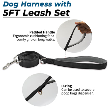 Wuffley Escape Proof Dog Harness and Leash Set, Lightweight Dog Harness with Lift and Assist Handle, No Pull Reflective Pet Vest for Small Medium Dogs, Ideal for Puppy Walking and Training (Black,XS)