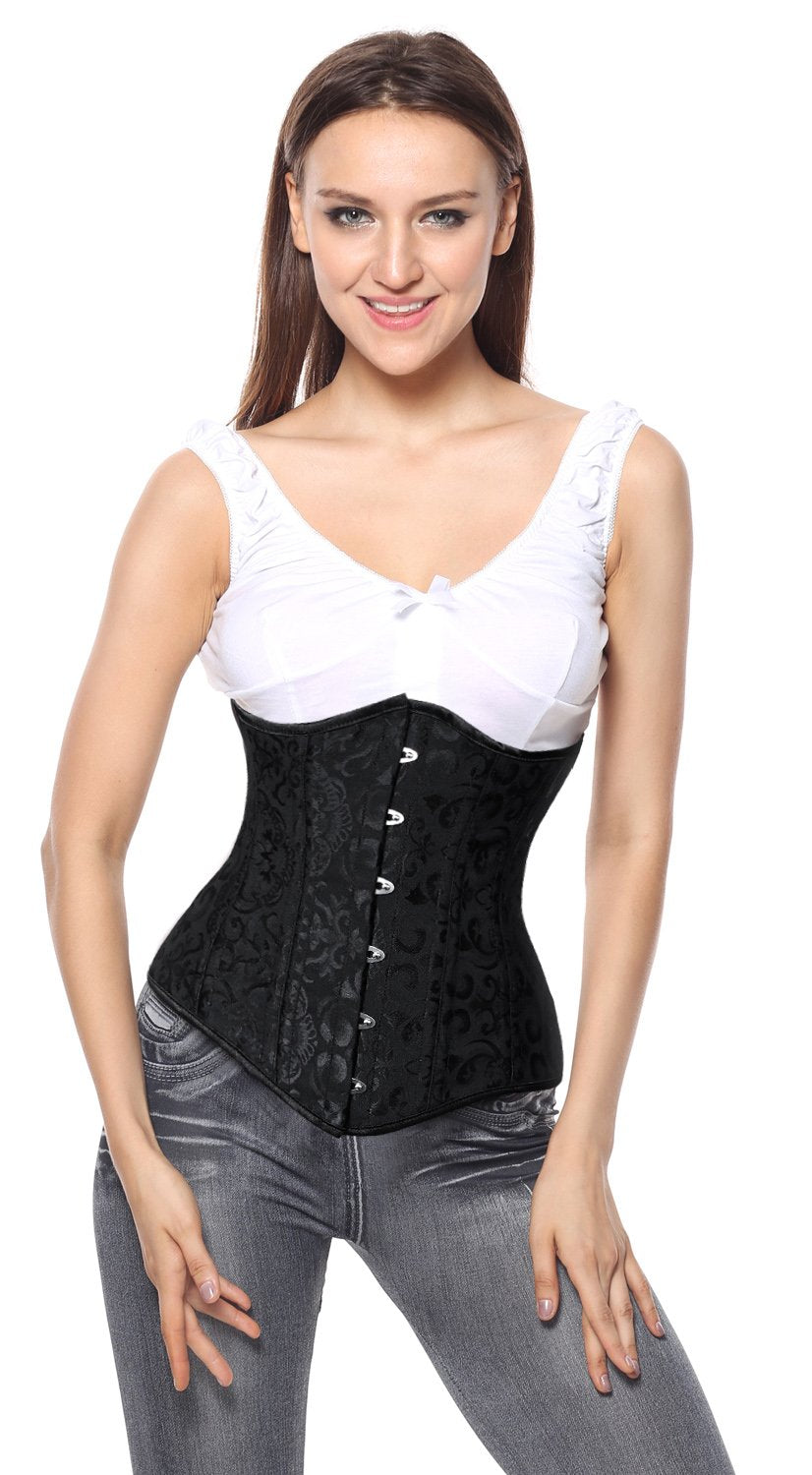 Charmian Women's 26 Steel Boned Brocade Underbust Waist Training Cincher Corset Black Large