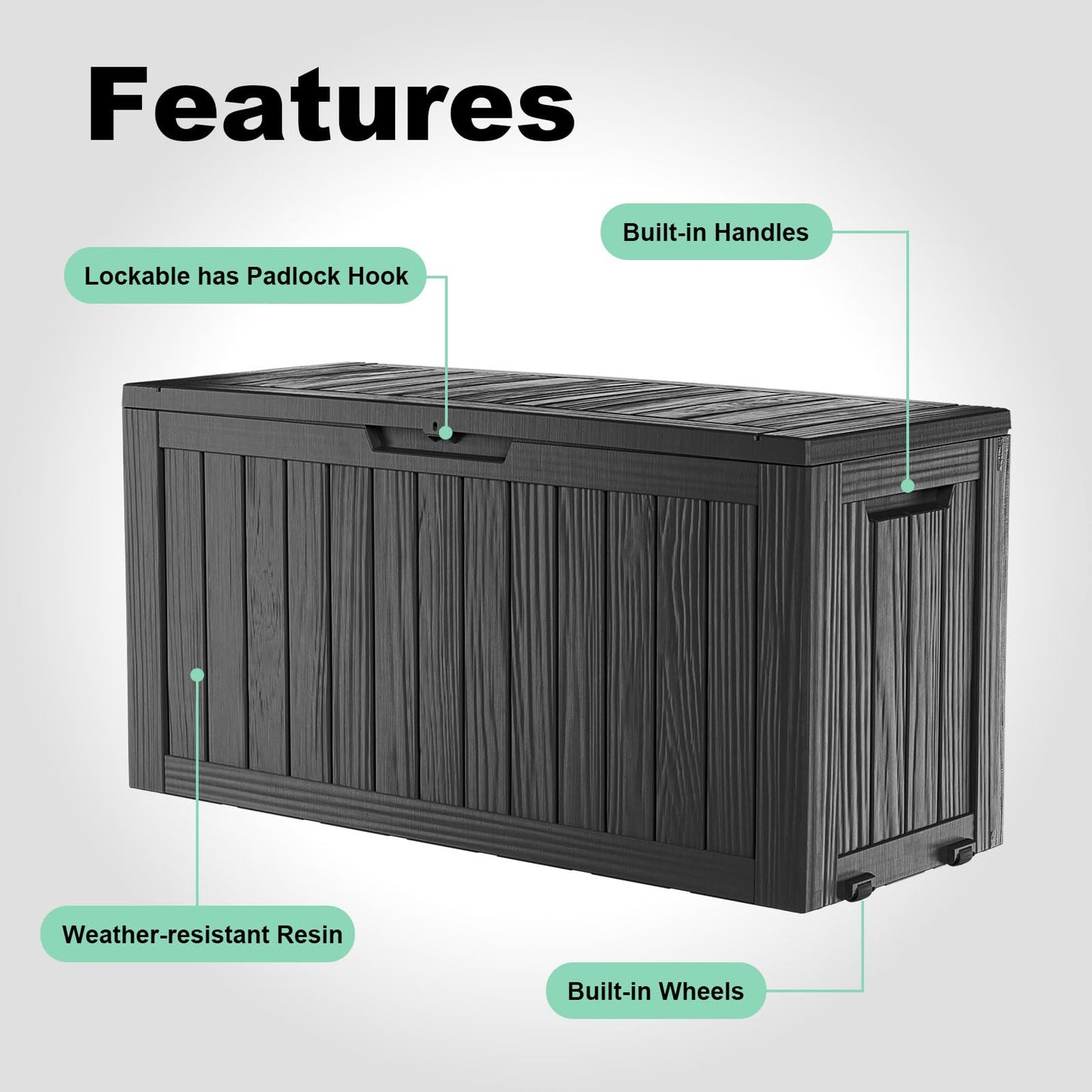 MAIUSCOLI Outdoor Waterproof Resin Storage Deck Box Lockable Outside Bench UV Resistant Bin Patio Porch Furniture Pool Float Garden Tool Cushion (Black, 85 Gallon)