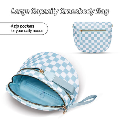 Checkered Crossbody Bag,Nylon Bum Bags for Women Crossbody,Spacious Sling Bag Purse Fanny Packs with Shoulder Strap