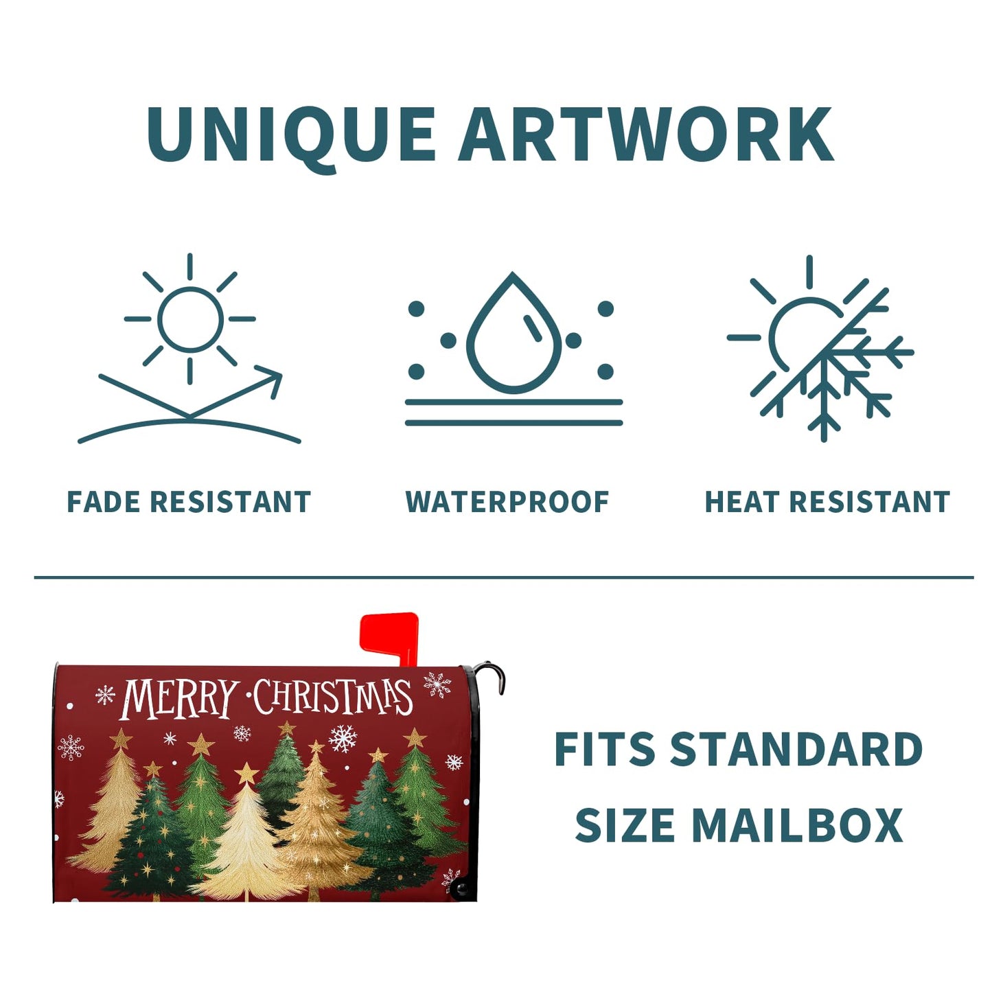 Sweetshow Xmas Tree Red Mailbox Covers Magnetic Standard Size 18" X 21",Winter Snowflake Mailbox Wraps Post Letter Box Cover for Holiday Garden Yard Decor