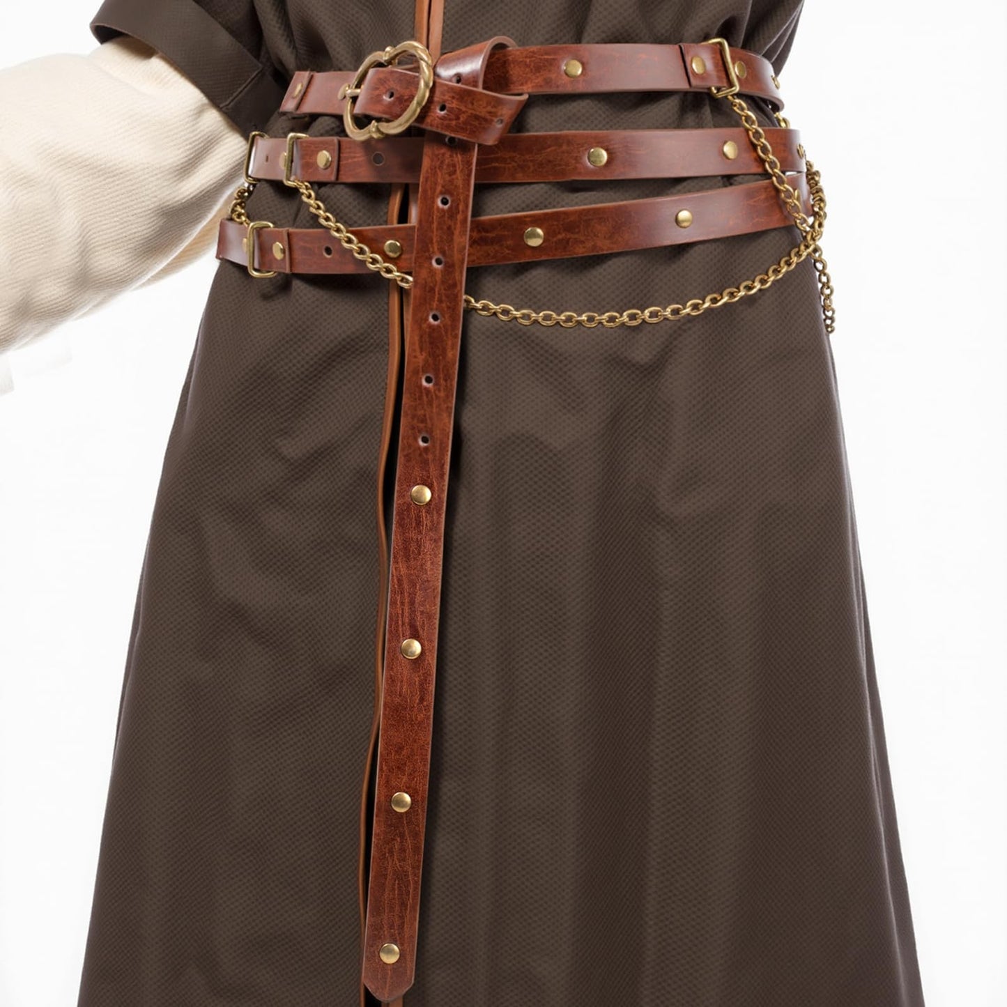 KOTORA Retro Skinny Belt Long Metal Chain Exotic Cross Waist Costume Accessory Medieval Renaissance DIY Dress Cosplay