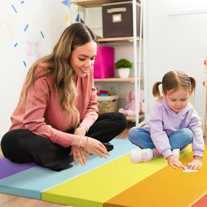 Kangaroo Hoppers Gymnastics Tumbling Mats for Kids, Foldable Gym Tumble Mat with Carrying Handles for Home Activity Play, 4 FT x 8 FT, 5-Panel, 1.5'' Thickness