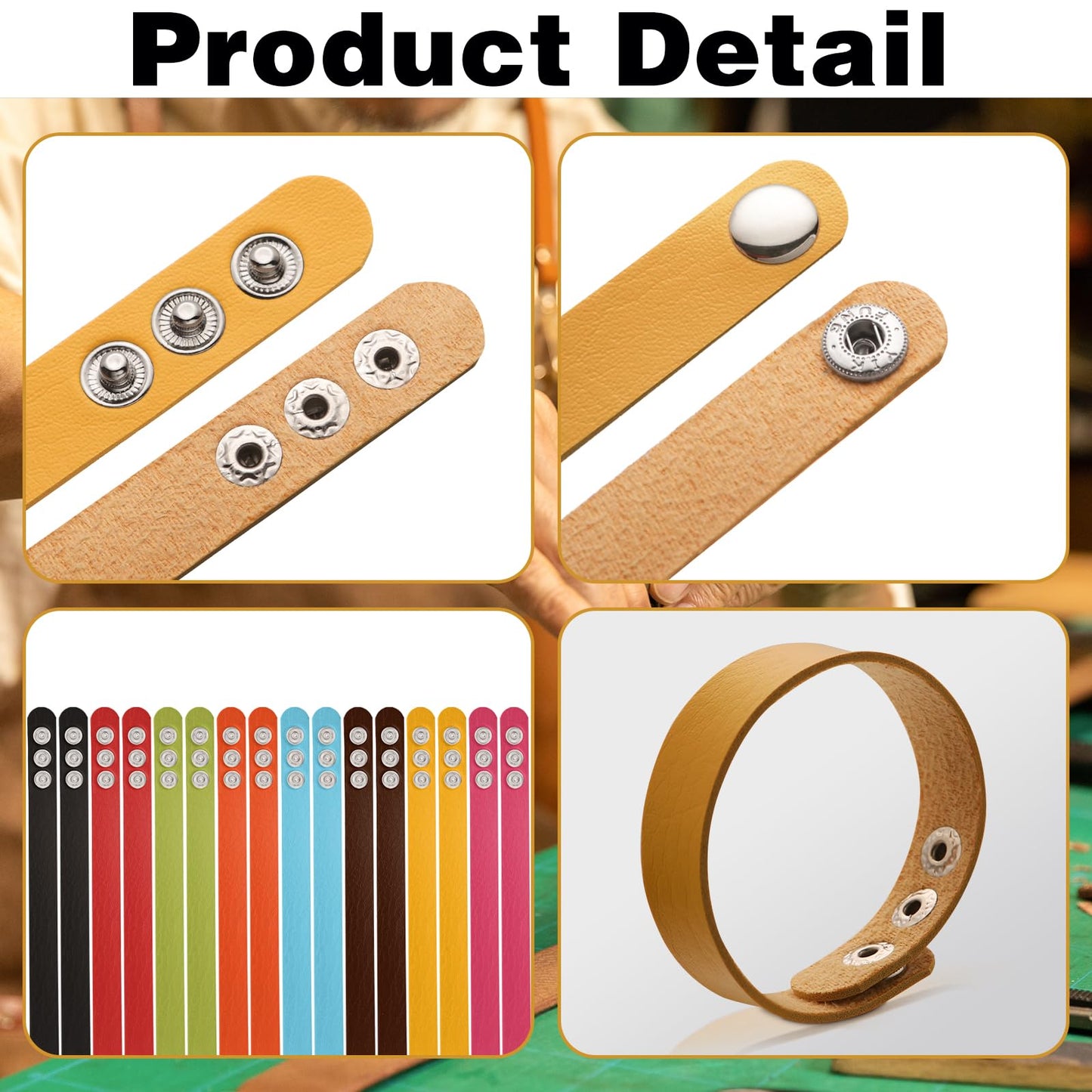 DANUDON 16 Pcs Leather Bracelet Blanks, Leather Snap Bracelets for Stamping Engraving Adjustable Plain PU Wristband Snap Bracelets Leather Cuff Bracelets for Men Women