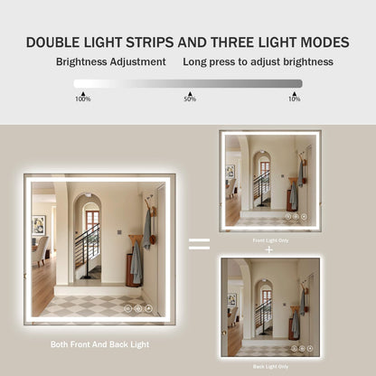 Koonmi Home Gym Mirror, 47"x47" Heavy Duty Large Seamless Tempered Glass Wall Mirrors with LED Lights for Gym, Workout, Yoga, Fitness, Dance Studio, Home, Exercise Room, Bathroom