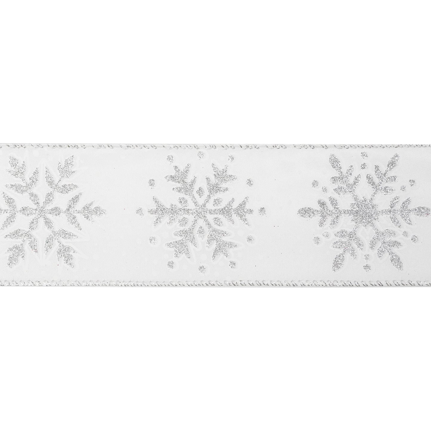 MEEDEE Silver Snowflake Wired Ribbon White Ribbons with Glitter Snowflake 2.5 Inch White and Silver Ribbon for Christmas Tree, Winter Decor, Garlands, Wreaths, Gift Wrapping (10 Yards)
