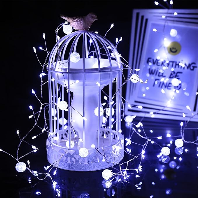 Copper Wire Firecracker Christmas Lights, 10FT 200LED Battery Operated Twinkle Cluster Fairy Lights for Christmas Tree with Remote for Bedroom Dorm Wreath DIY Wedding Christmas Decoration