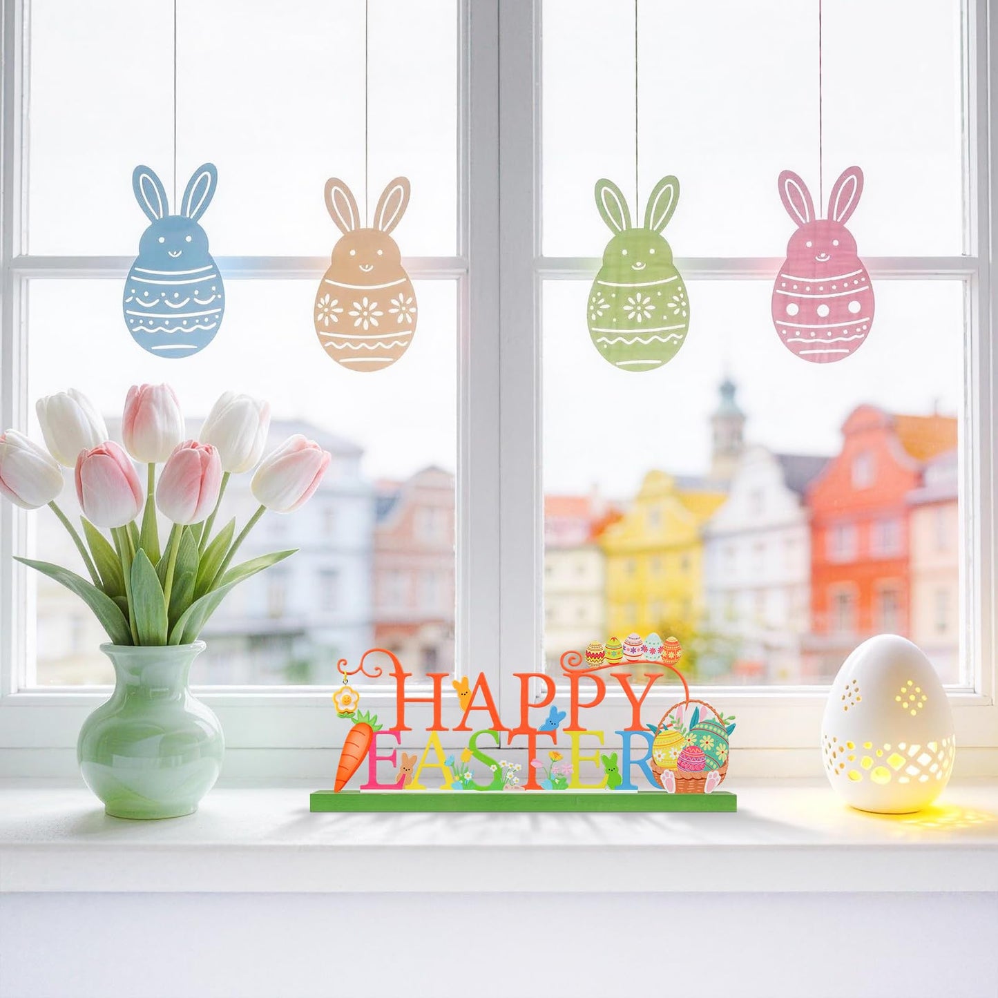 KHJCXS Metal Holiday Table Sign Decor, Decorations Tabletop Centerpiece for Home, Office, Shelf, Tiered Tray, Mantel, Indoor, Happy Easter