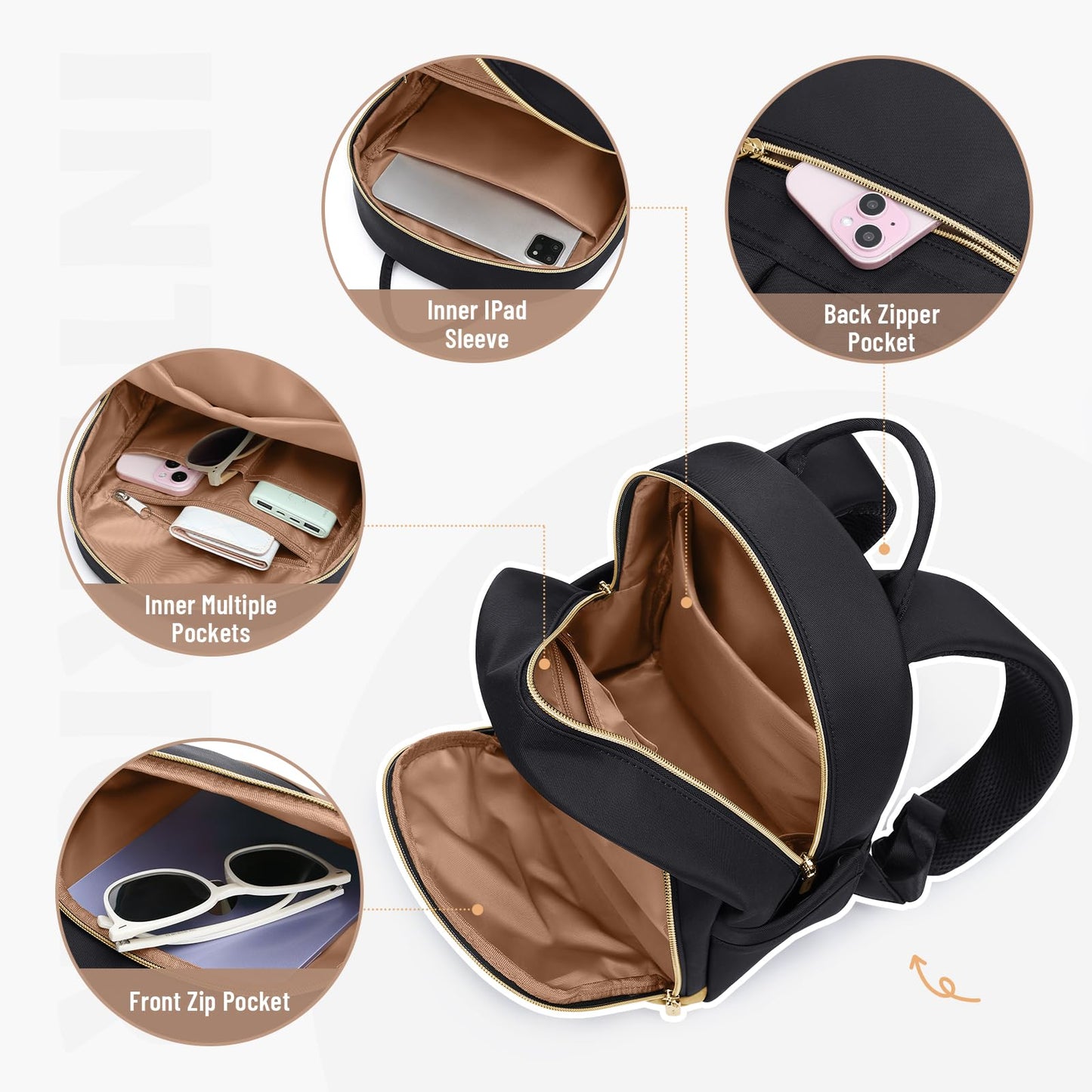 MDODO Small Backpack for Women Lightweight Stylish Mini Backpack Daypack Purses Cute Bookbag for Casual College Travel Daily,fit 10.9Inch iPad,Black