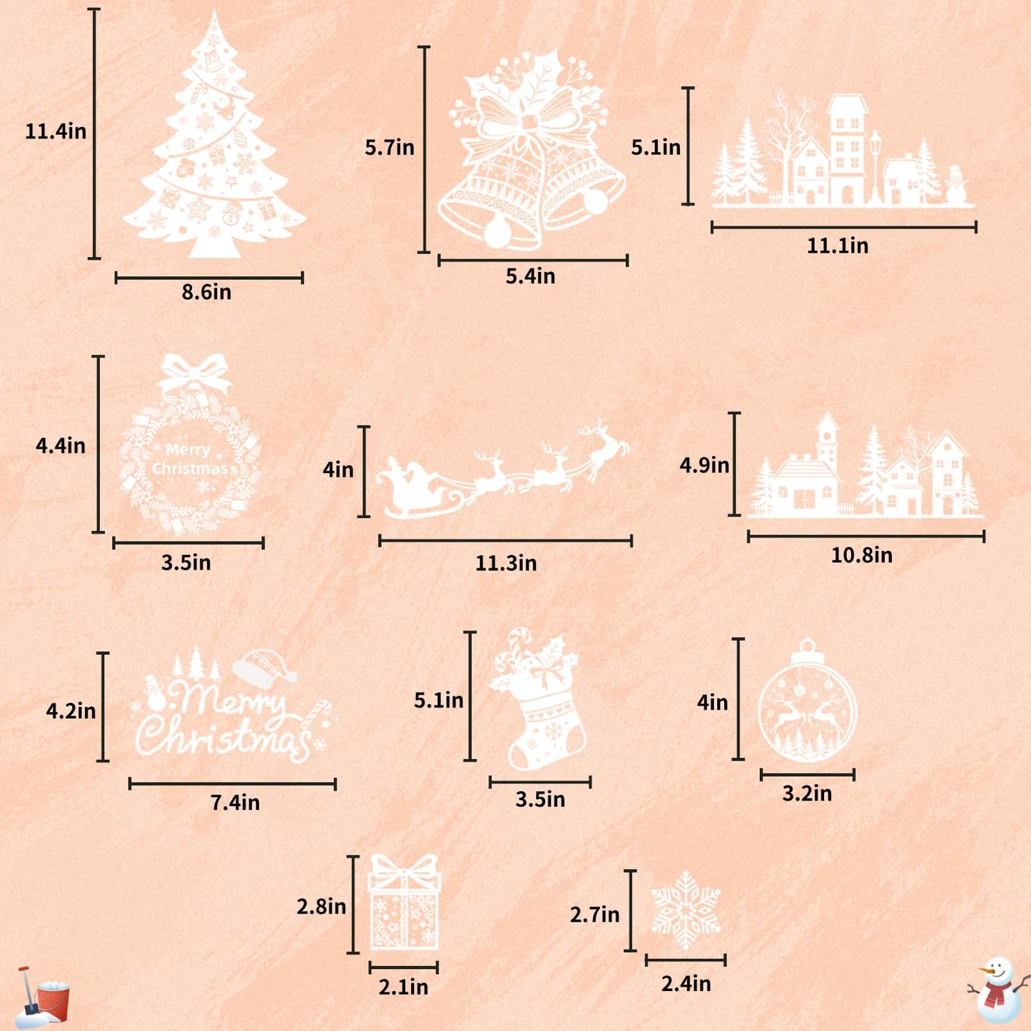 Christmas Window Clings, White Snowflake Tree Pattern PVC Static Decals Indoor Glass Decorations, 9 Sheets, 133 Pcs Xmas Window Clings Decals