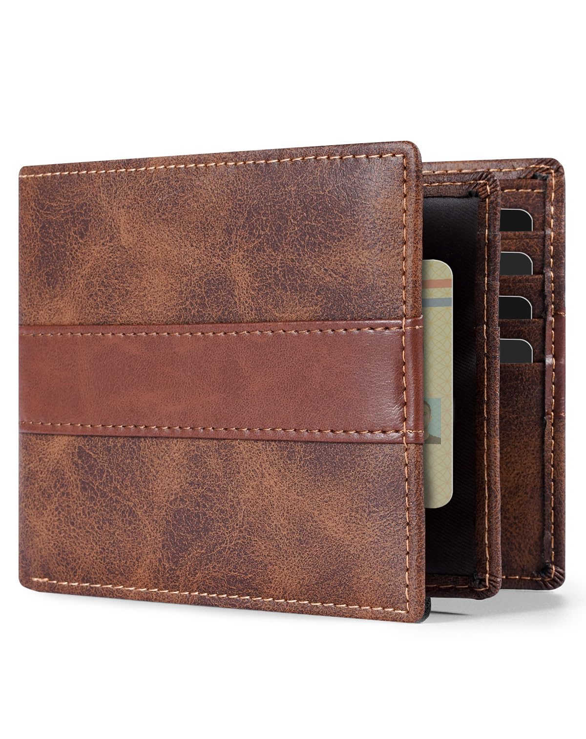 Swallowmall Genuine Leather RFID Wallet for Mens, Mens Bifold Wallet with 16 Card Holder 1 ID Window Gift for Him