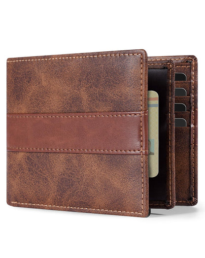 Swallowmall Genuine Leather RFID Wallet for Mens, Mens Bifold Wallet with 16 Card Holder 1 ID Window Gift for Him