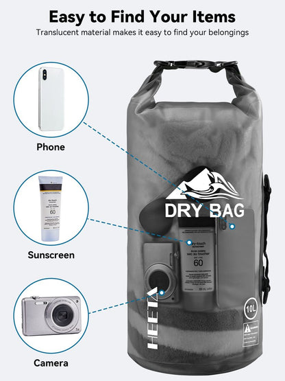 HEETA Dry Bag Waterproof for Women Men, Roll Top Lightweight Dry Storage Bag Backpack with Phone Case for Travel Swimming Boating Kayaking Paddle Board Camping Beach Accessories (Black, 40L)