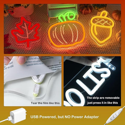 Cute Thanksgiving Harvest Neon Sign Acorn Maple Leaf Pumpkin LED Wall Lights Indoor Thanksgiving Neon Light USB Charged Fall Decor Ideas for Teen Room Men Cave in Fall Fest Party