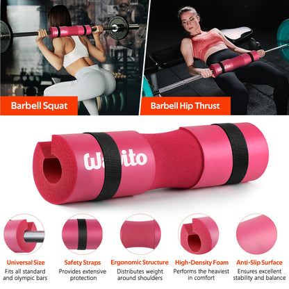 WALITO Barbell Squat Pad Set for Women, 10 Pcs Hip Thrust Gym Equipment with Exercise Handles, Wrist Wraps, Lifting Straps, Booty Band & Jump Rope, Portable Cable Machine Attachments