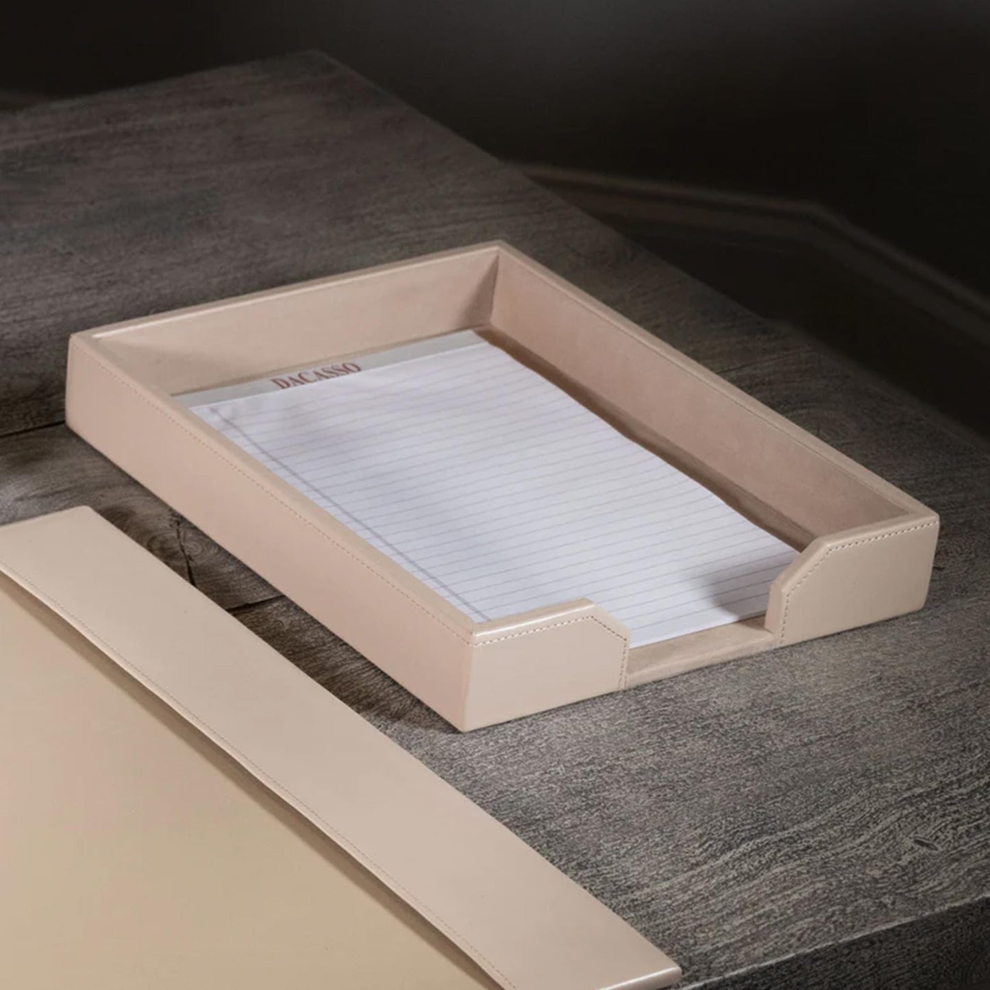 Dacasso Bonded Set Luxury Leather Desk Pad & Desk Organization Essentials, 7 Piece, White Latte