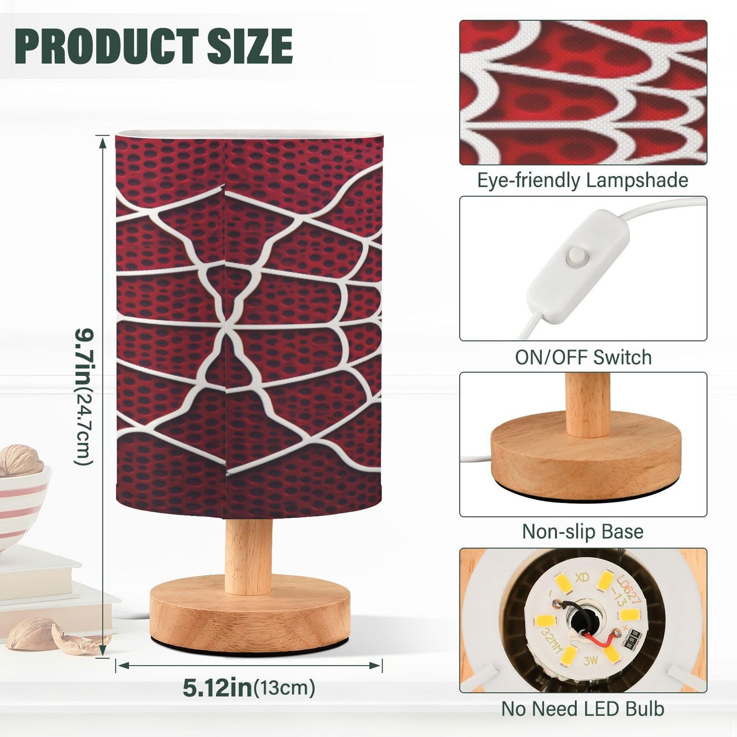 White Spider Web Red Dot Table Lamp for Bedroom Bedside Lamp Desk Lamps Cylinder Nightstand Lamp for Living Room Office Decor