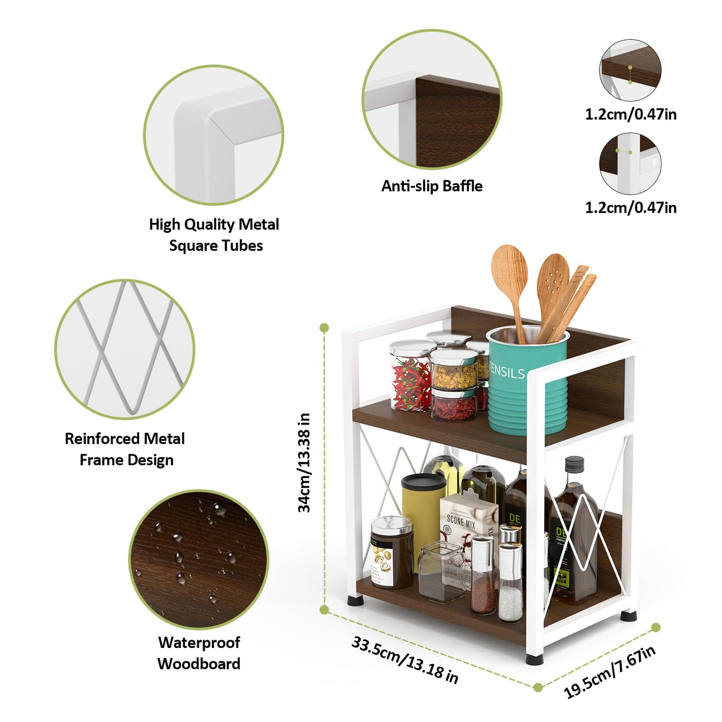 Aduanbang Coffee Bar Accessories Organizer, 2 Tier Wooden Kitchen Counter Shelf, Coffee Organizer Station for Countertop, Condiment Rack for Mugs, Cups, Cream, Syrup