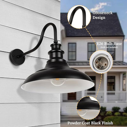 Exterior Farmhouse Gooseneck Barn Light, Porch Lights Outdoor, 16 Inch Vintage Outside Garage Lights Fixtures, Anti-Rust Waterproof Outdoor Light for Patio Frontdoor Entryway Doorway, Matte Black