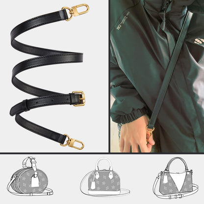 LWMYFZX Genuine Vachetta Leather Crossbody Strap | Adjustable Replacement Shoulder Strap for Handbags, Purses & Clutches (Black)