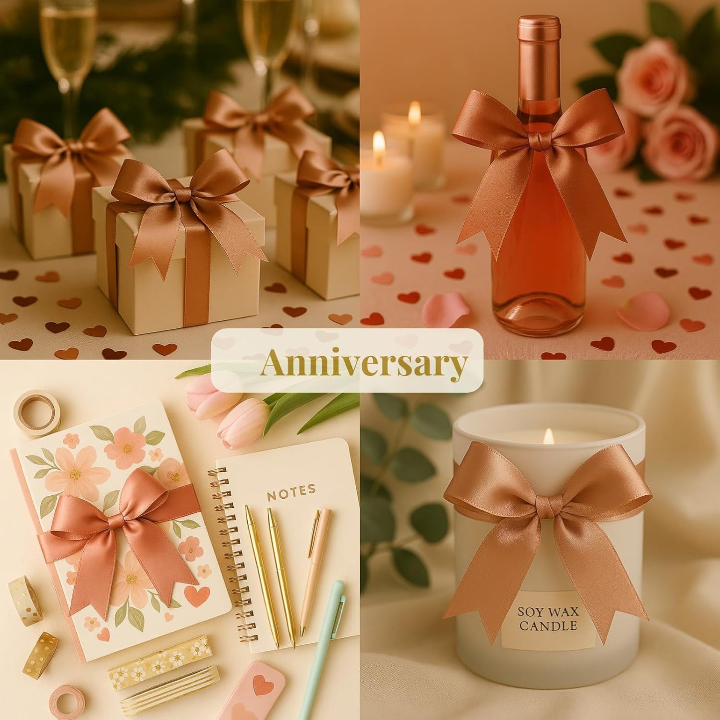 100pcs Rose Gift Wrap Bows - 3.3 Inch Elegant Bows for Gift Wrapping, Party Decorations, Wedding Decor, Birthday Presents, Holiday Gifts, DIY Crafts, Baby Shower, Anniversary, Christmas, Gift Bags