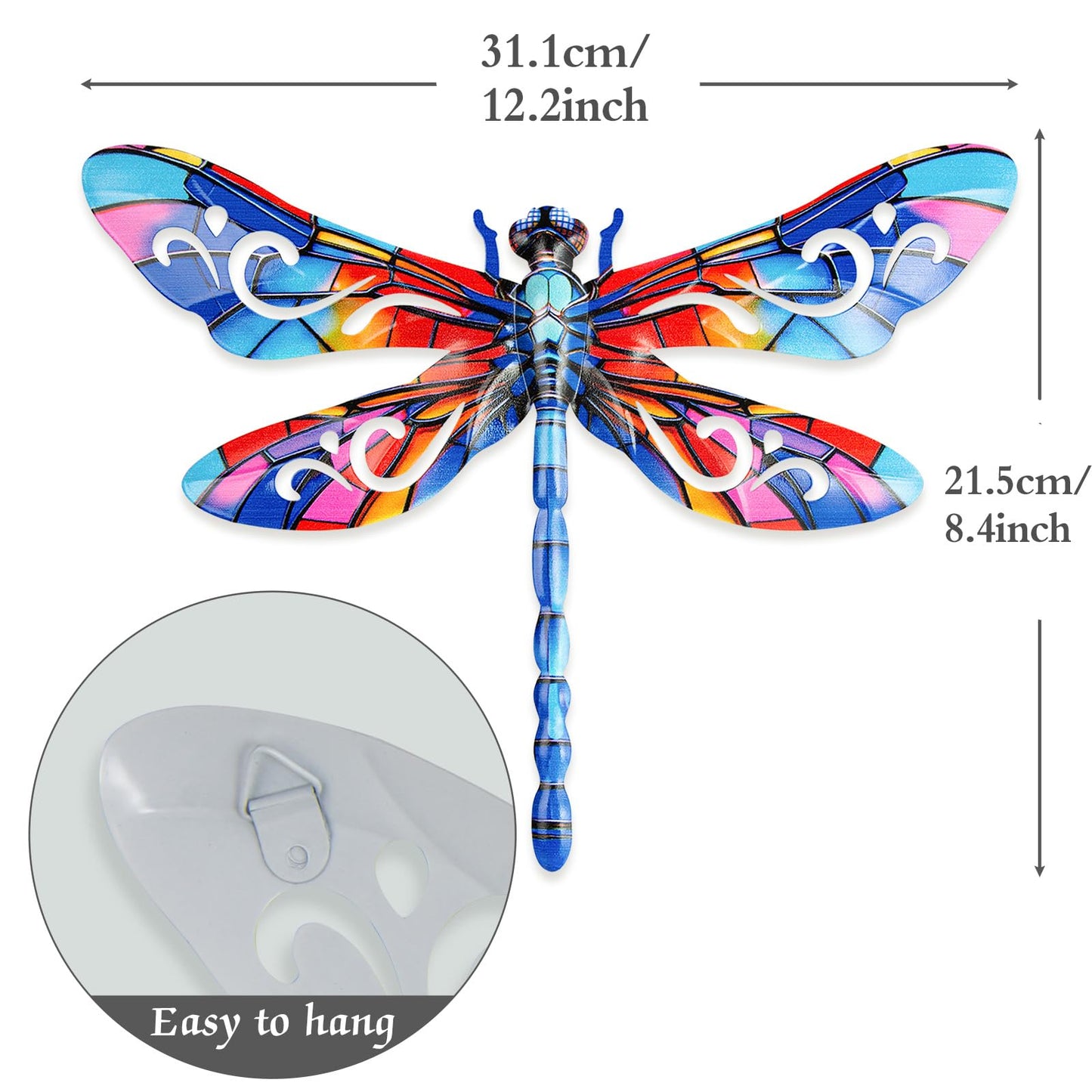 SUNREEK Metal Dragonfly Wall Decor, 12 Inches Dragonfly Outdoor Wall Art for Fence Garden Yard Patio Decorations
