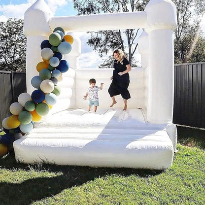 White Bounce House Castle with Air Blower 13FT, PVC Inflatable Bouncy Castle White Jumper Bouncy Castle Wedding Decorations Jumping Bed for Party Birthday(13FT x 11.5FT x 10FT)