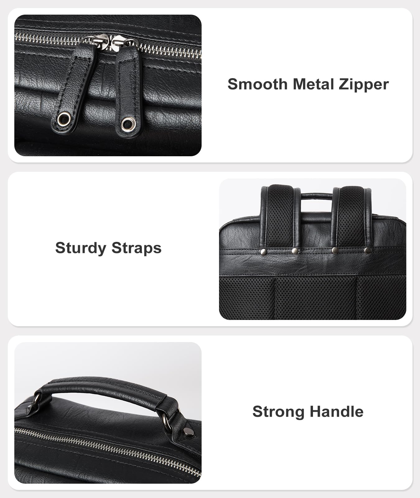 MOYYI Black Leather Backpack for Men Waterproof Fit 15.6 inch Laptop Backpack Work Commute Casual Daypack
