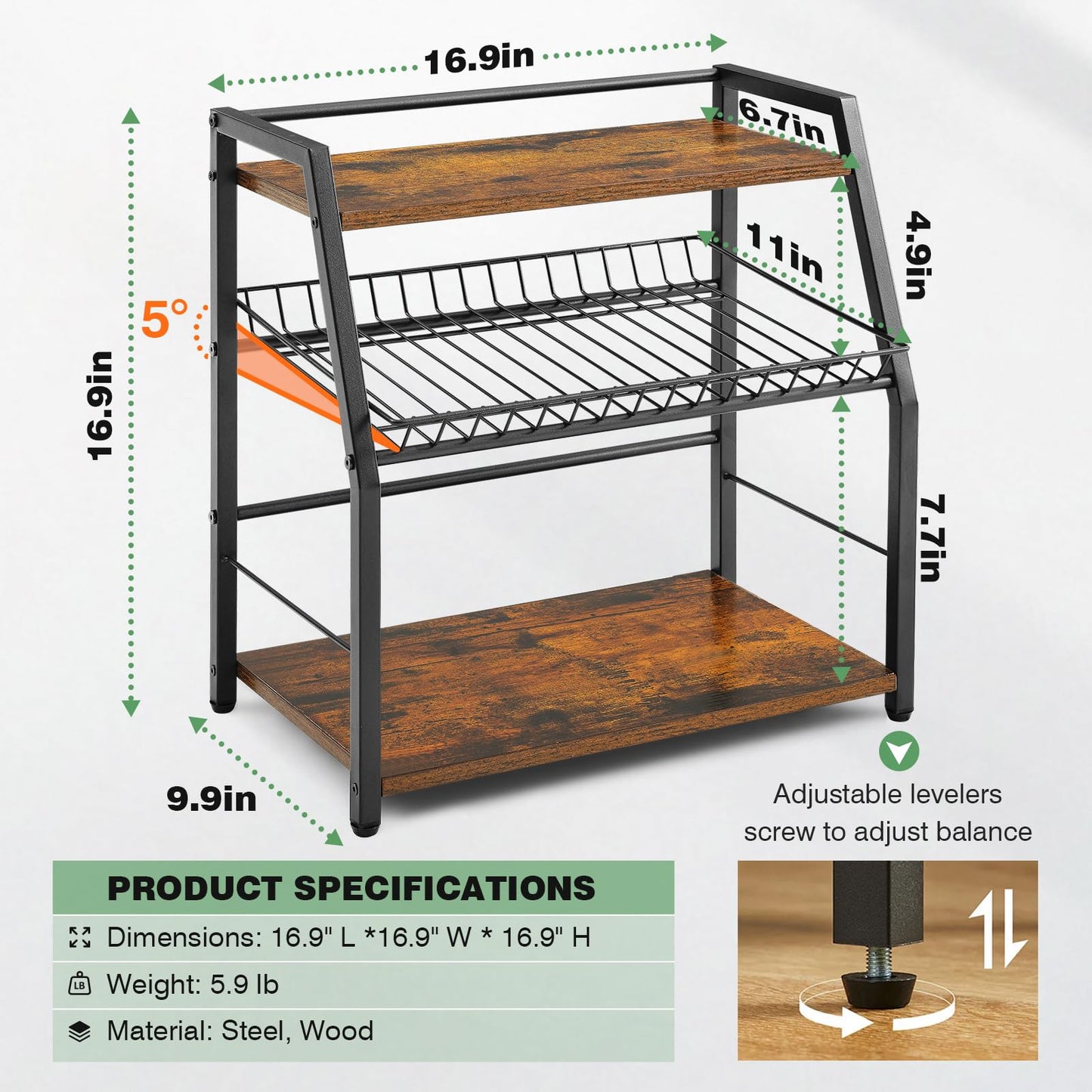 YIYYZI Kitchen Countertop Organizer, Snack Organizer Candy Display Stand Coffee Station Organizer, 3 Tier Wooden Counter Storage for Soda Cans Condiment Tea, for Pantry Office Bathroom, White (Black)