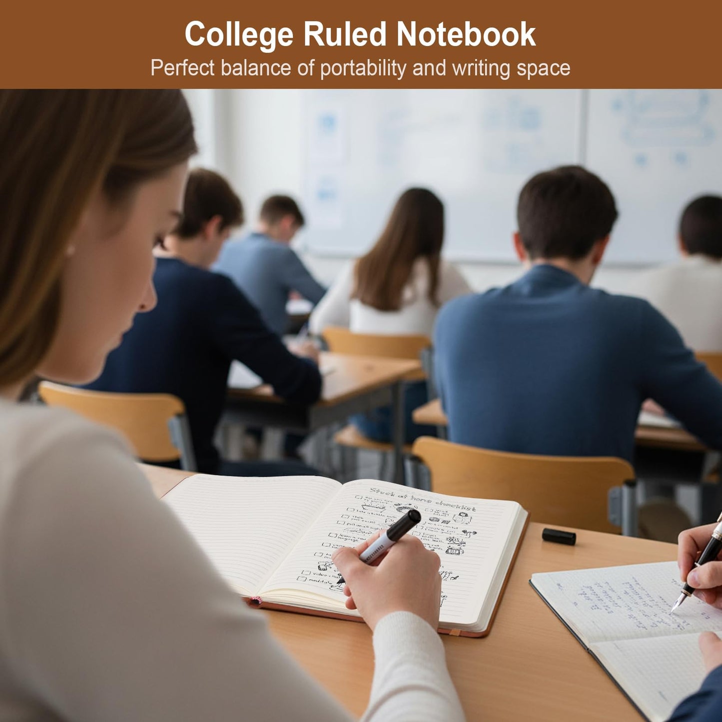 Vivin B5 College Ruled Notebook for Work,6.9"x9.8" Leather Hardcover Journal,192 Pages Professional Lined Notebook for Office & Business