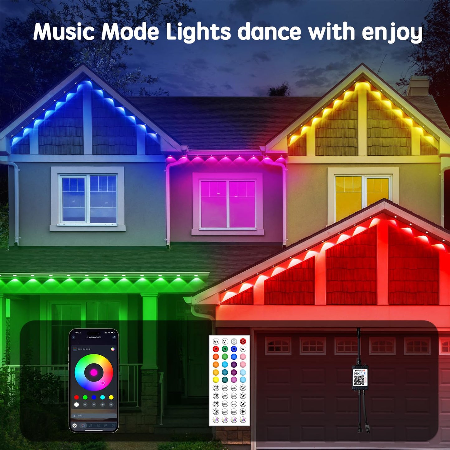 Vrribonx 50FT Permanent Outdoor RGB Lights,IP67 Waterproof Smart LED Eaves Lights with App/Remote Control,for Christmas and All Holiday Decor,Daily and Accent Lighting,House Roof and Garden Lighting