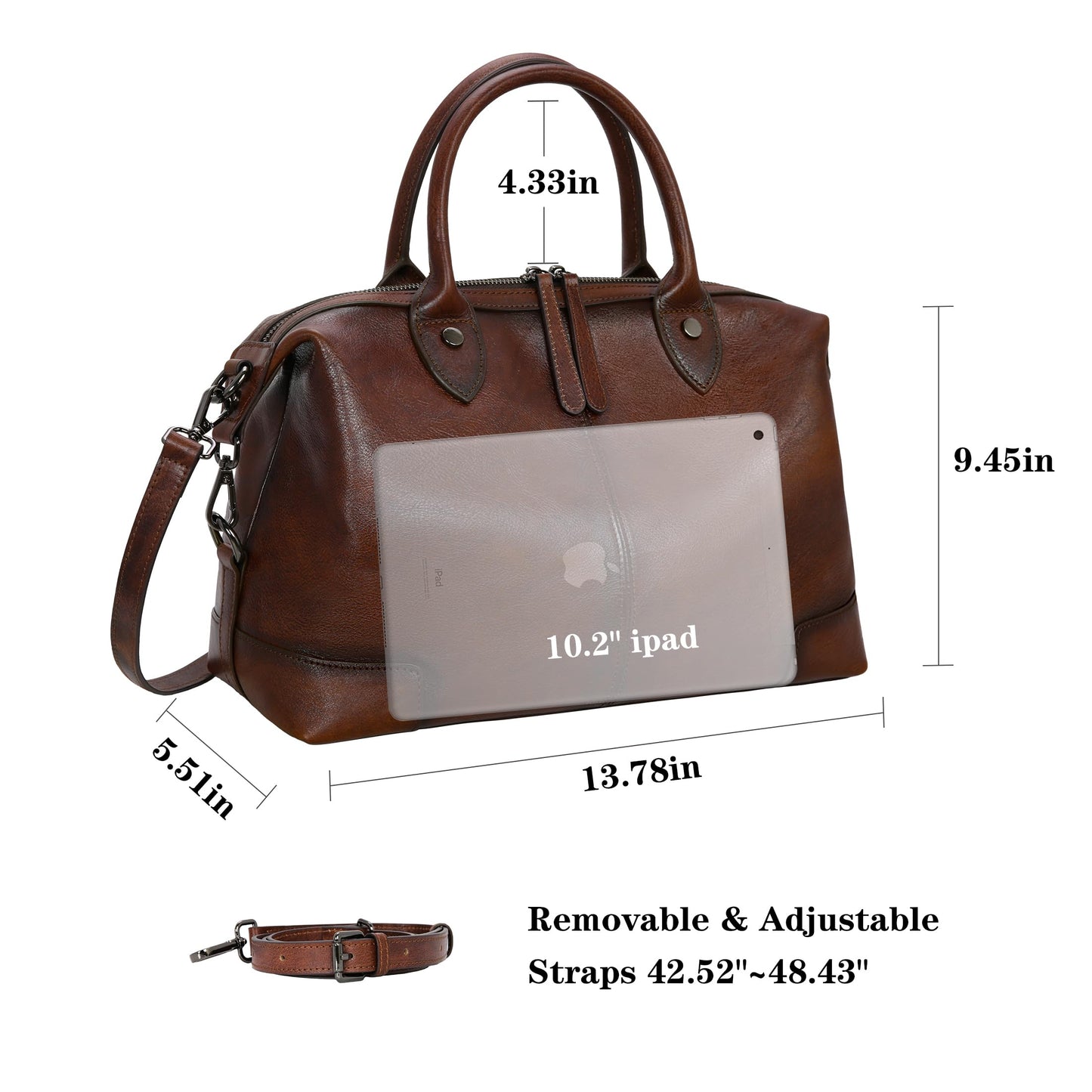 HESHE Genuine Leather Satchel Tote Bag for Women Leather Purse Large Capacity Top Handle Handbag Designer Shoulder Bags Vintage Cross Body Doctor Bag (Coffee)
