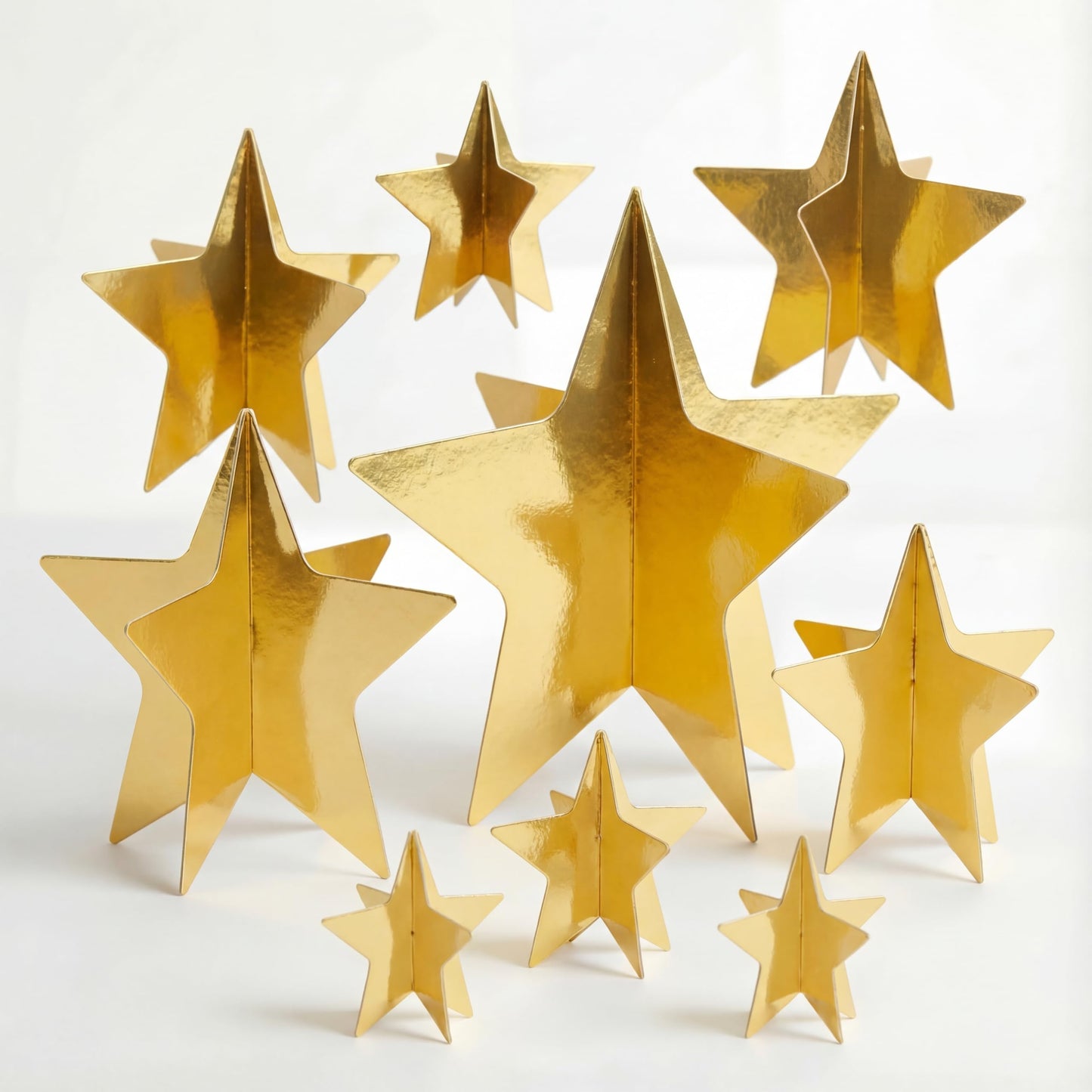 AmazingSpark 9 Pcs Large Star Centerpieces Gold 3D Back to School Star Table Decorations in 3 Sizes 10" 8" 6" for Birthday Party Baby Shower Gathering Ceremony Movie Night Supplies (Gold)