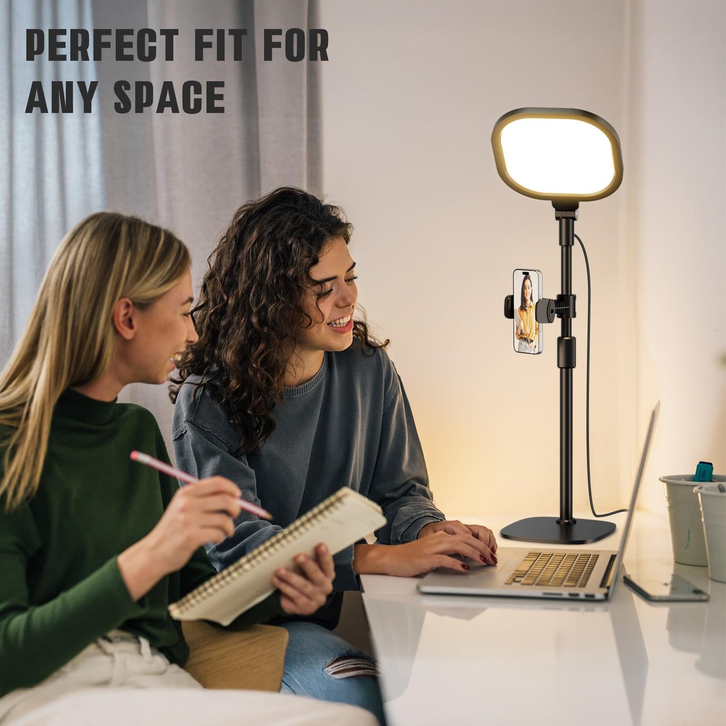 2 Packs Video Conference Lighting Kits, Dimmable Desk Ring Light with Stand and Phone Holder, Computer Laptop Light for Zoom Meeting, Video Calls, Live Streaming, Podcasting, Video Recoring