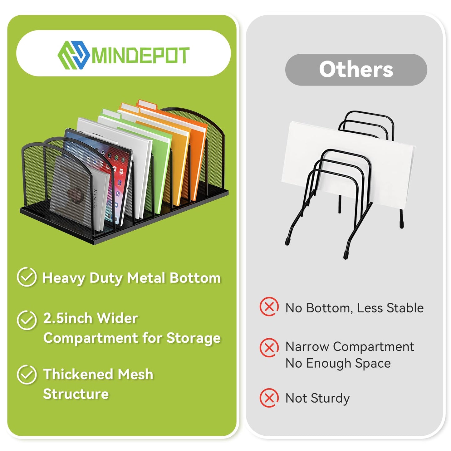 MINDEPOT Desk File Organizer 7 Sections Upright Mesh File Sorter Organizer for Desk, Office Organization File Holder for Home, Office & Classroom (Black, 1Pack)