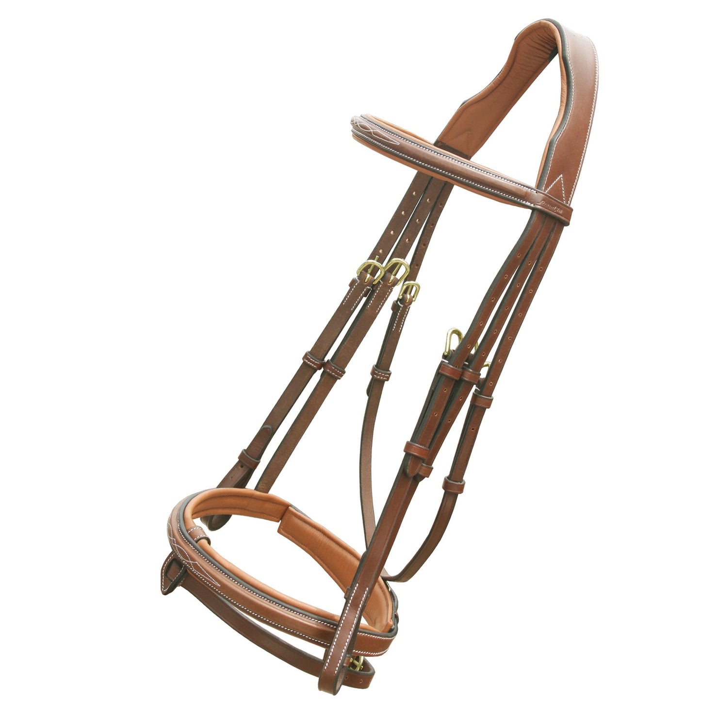 Exion Anatomical Snaffle Jumping Bridle for Horses with Removable Flash Noseband & Rubber Reins – Premium Vegetable-Tanned Leather, Brass Buckles, Padded MonoCrown, Designer Stitching
