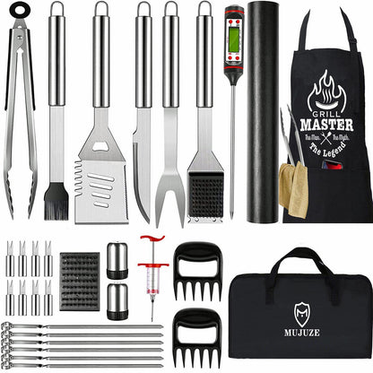 MUJUZE Grilling Accessories,Grill Accessories for Outdoor Grill,31pcs Grill Set Grilling Gifts for Men,BBQ Accessories Set,Stainless Steel Grill Kit with Apron for Outdoor,Camping,Backyard