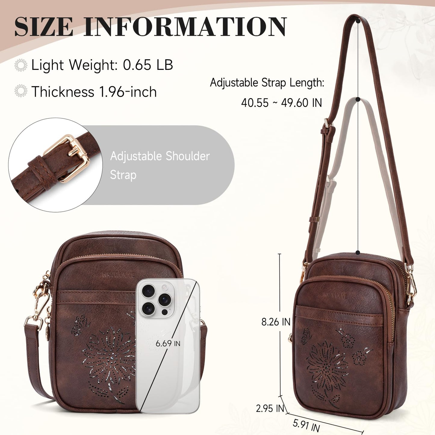 HAYRVANE Small Crossbody Bags for Women, RFID Phone Purse with Card Slots, Triple Compartments Lightweight Shoulder Bag