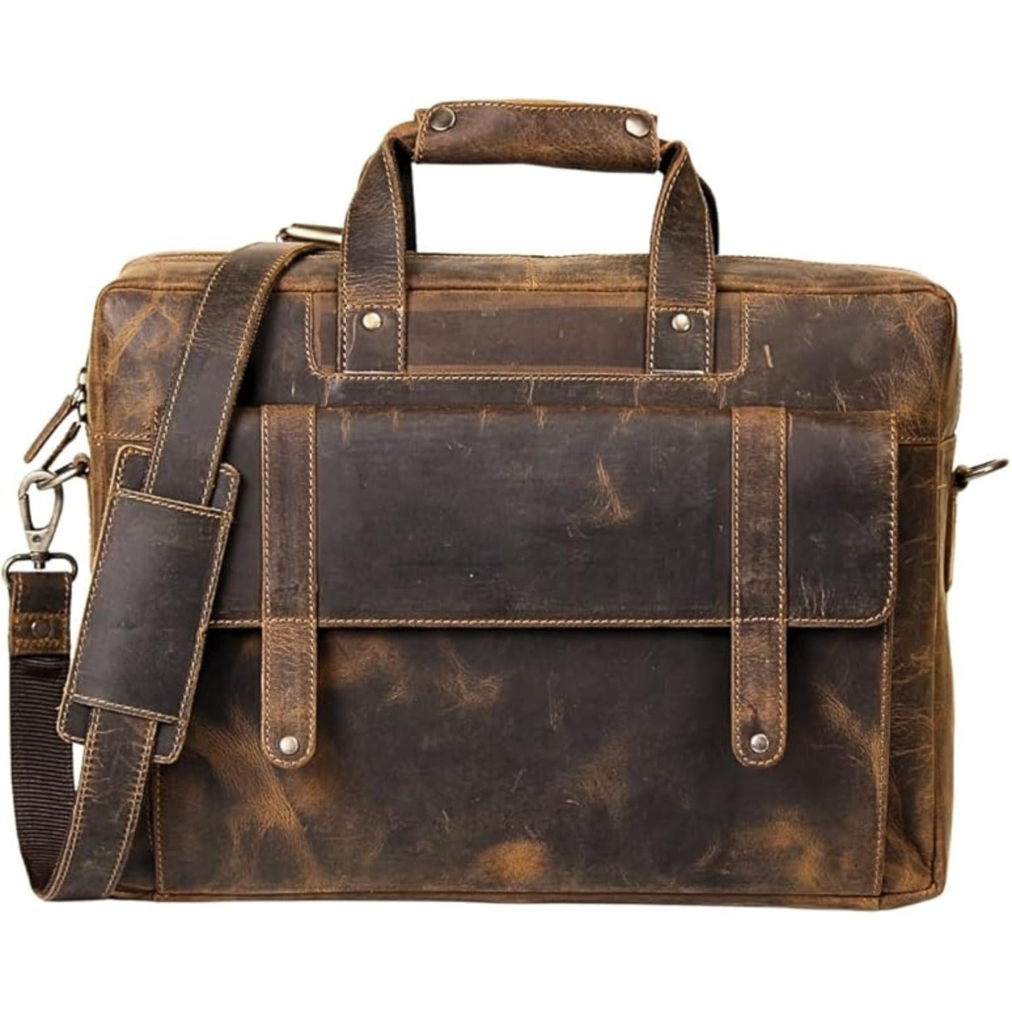HULSH Genuine Leather briefcases for men 17 inches computer bag for mens | Laptop bag, Work bag, Business and Office Bag (Brown)