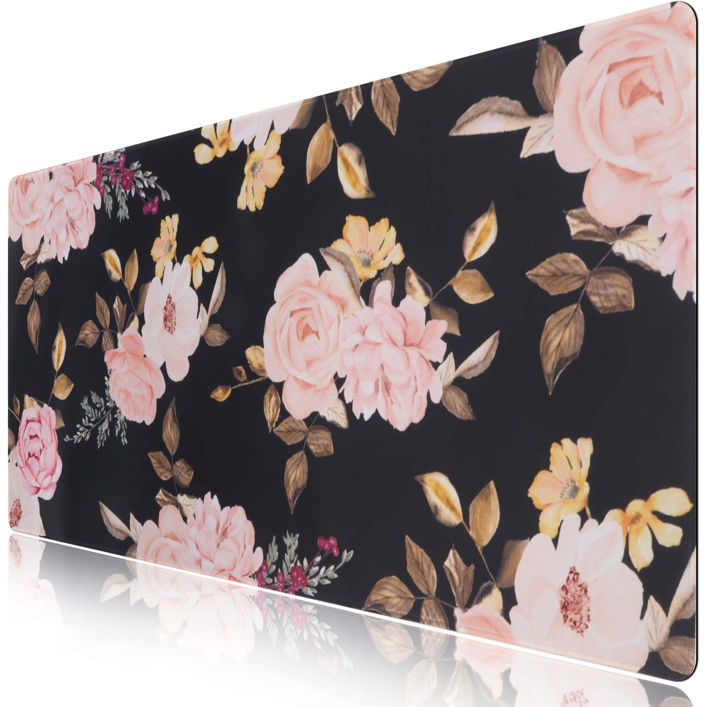 iCasso Extended Gaming Mouse Pad, Large Non-Slip Rubber Base Mousepad with Stitched Edges, Waterproof Keyboard Mouse Mat Desk Pad for Work, Game, Office, Home - Peony