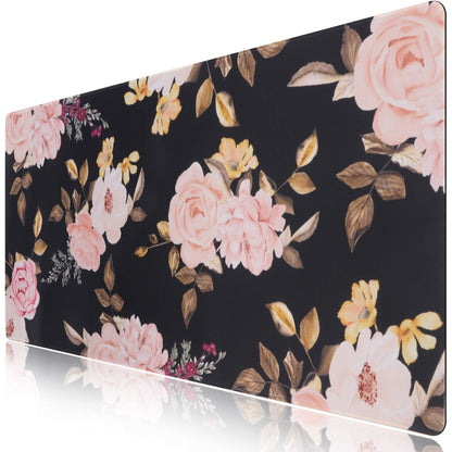 iCasso Extended Gaming Mouse Pad, Large Non-Slip Rubber Base Mousepad with Stitched Edges, Waterproof Keyboard Mouse Mat Desk Pad for Work, Game, Office, Home - Peony