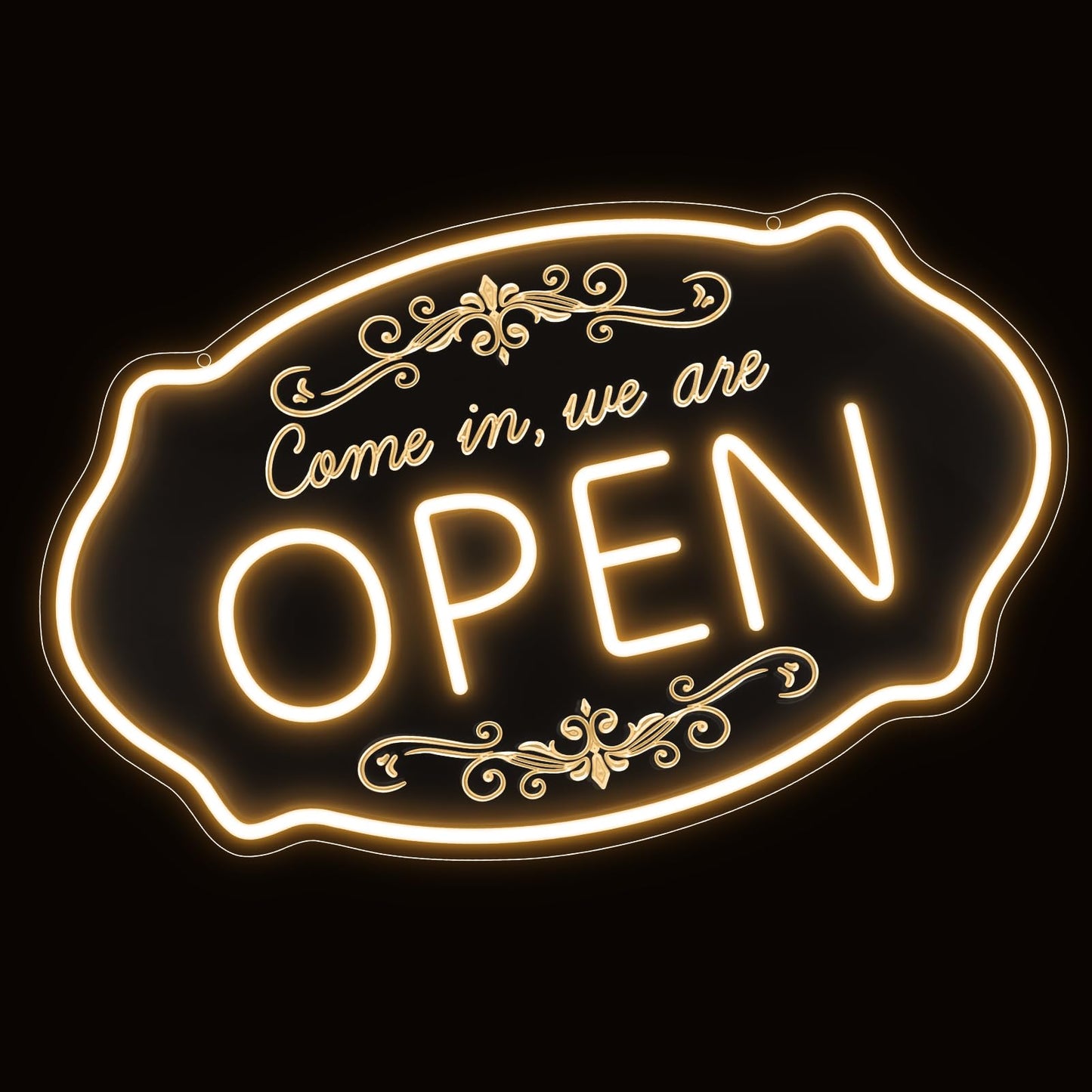 LED Neon Open Sign for Business, 23.5x14'' Come in We’re Open Sign, Warm White Adjustable Brightness Neon Lights for Party, Bar,Salon, Stores, Hotel, Wall Decor, Clubs, Hotels