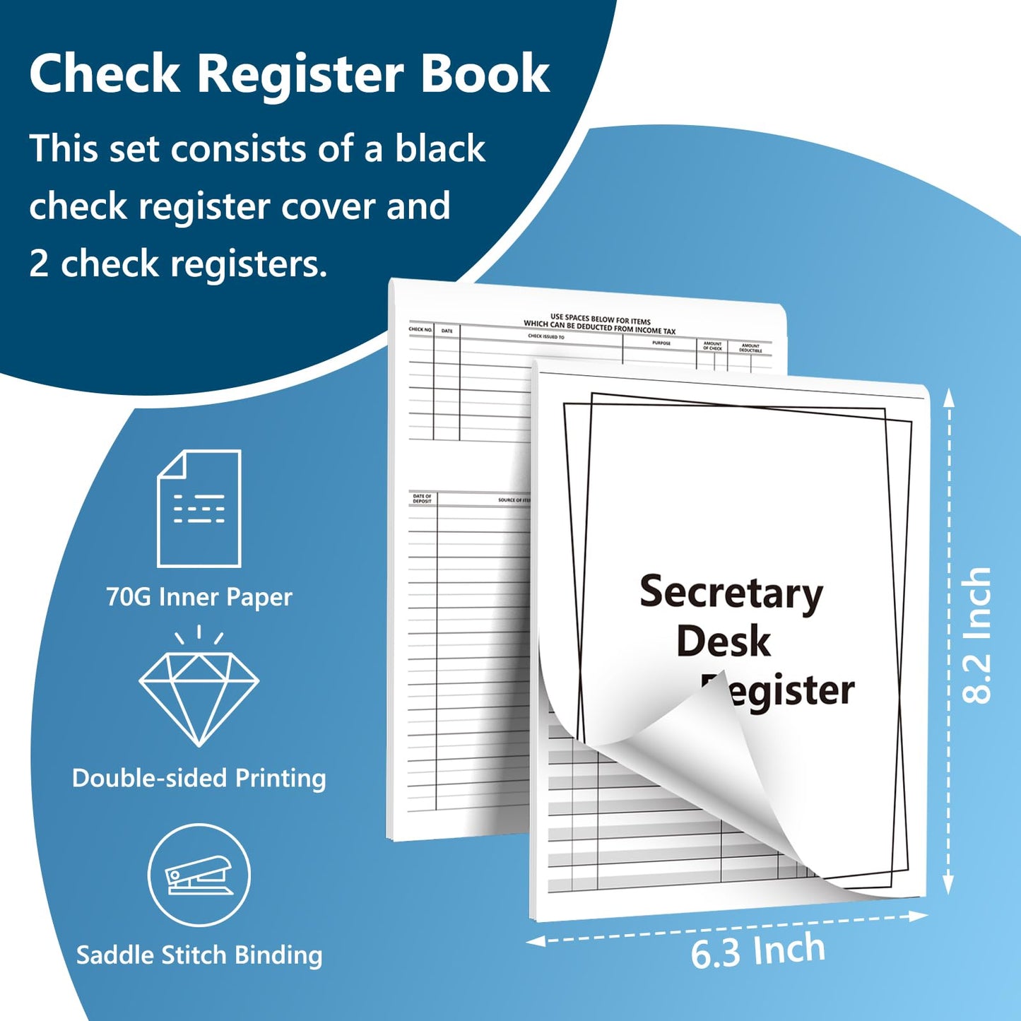 3 Pack Secretary Deskbook Check Register Cover 8.4*9 Inch Transaction Register Book 6.3*8.2 Inch Checkbook Transaction Register Executive Checkminder Checks Cover For Track Payments Deposits Finances
