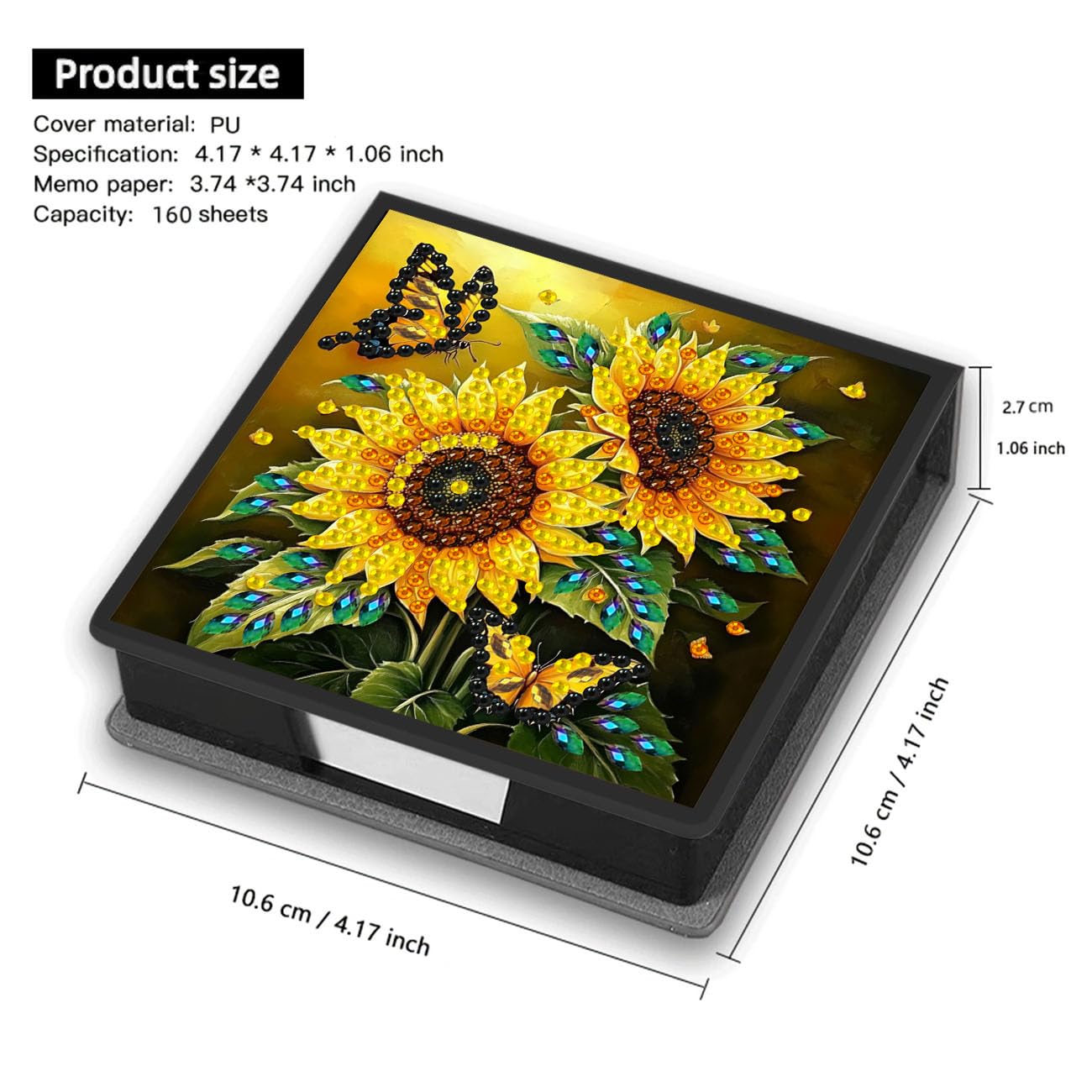 DIY Sunflower Diamond Painting Note Box, Diamond Art PU Sticky Note Holder with 160 Memo Papers, Office Decor and Storage Box,Handcrafted Gift for Adults