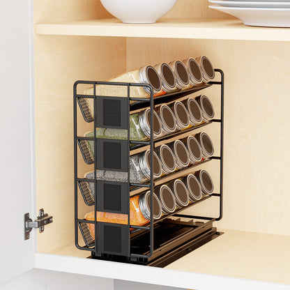 SpaceAid Pull Out Spice Rack Organizer with 20 Jars, Heavy Duty Slide Out Seasoning Organizer for Kitchen Cabinets, with 801 Labels and Chalk Marker, Left Facing