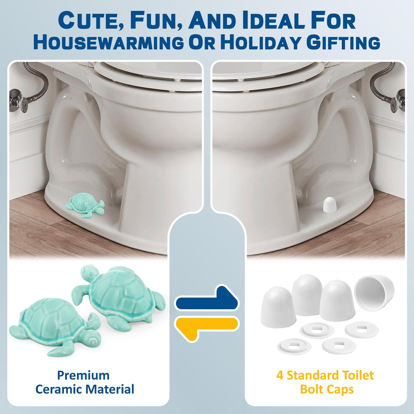 NEEXAN 2 Blue Ceramic Turtle Toilet Bolt Covers Decorative with 4 Universal Toilet Screw Cover Caps, Easy-Install Toilet Caps for Bottom of Toilet, Cute Bathroom Décor & Gift Set