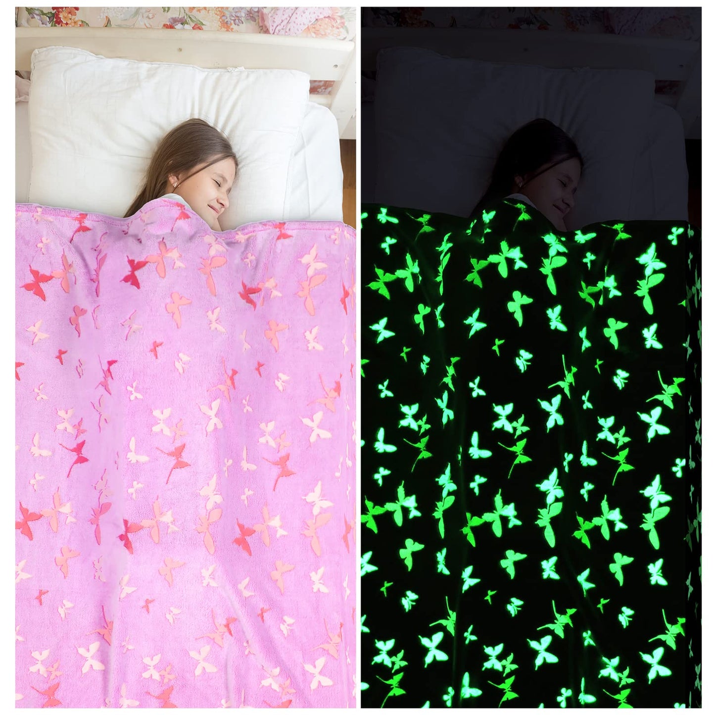 Glow in The Dark Blanket Butterfly Gifts for Kids Girls Birthday Christmas Bedroom Bed Room Decor Soft Cozy Fluffy Plush Fleece Premium Luminous Throw Fun Cool for Teen Toddler 50"x60"